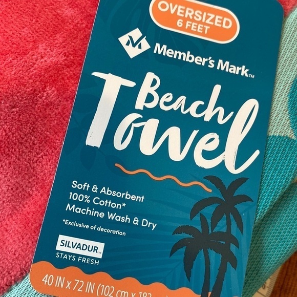 beach towel brand‎ NEW pink coral aqua blue 40 x 72 6 foot towel oversized - Picture 3 of 3